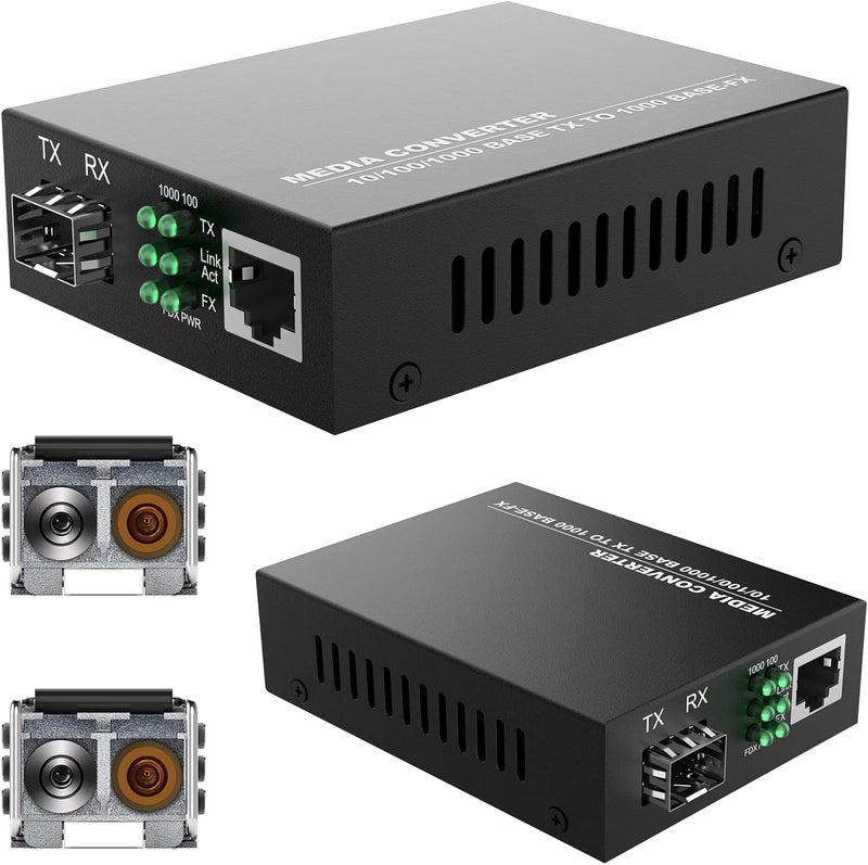 FTTPVIPS 2Pack BiDi Gigabit Multi-Mode Fiber Ethernet Media Converters, with 2Pack Dual SFP LC Transceiver Module 850nm 1.25Gbps, 1000Base-SX to 10/100/1000Base-TX, LC Connector, RJ45 Interface MMF, Up to 550m - Image 1